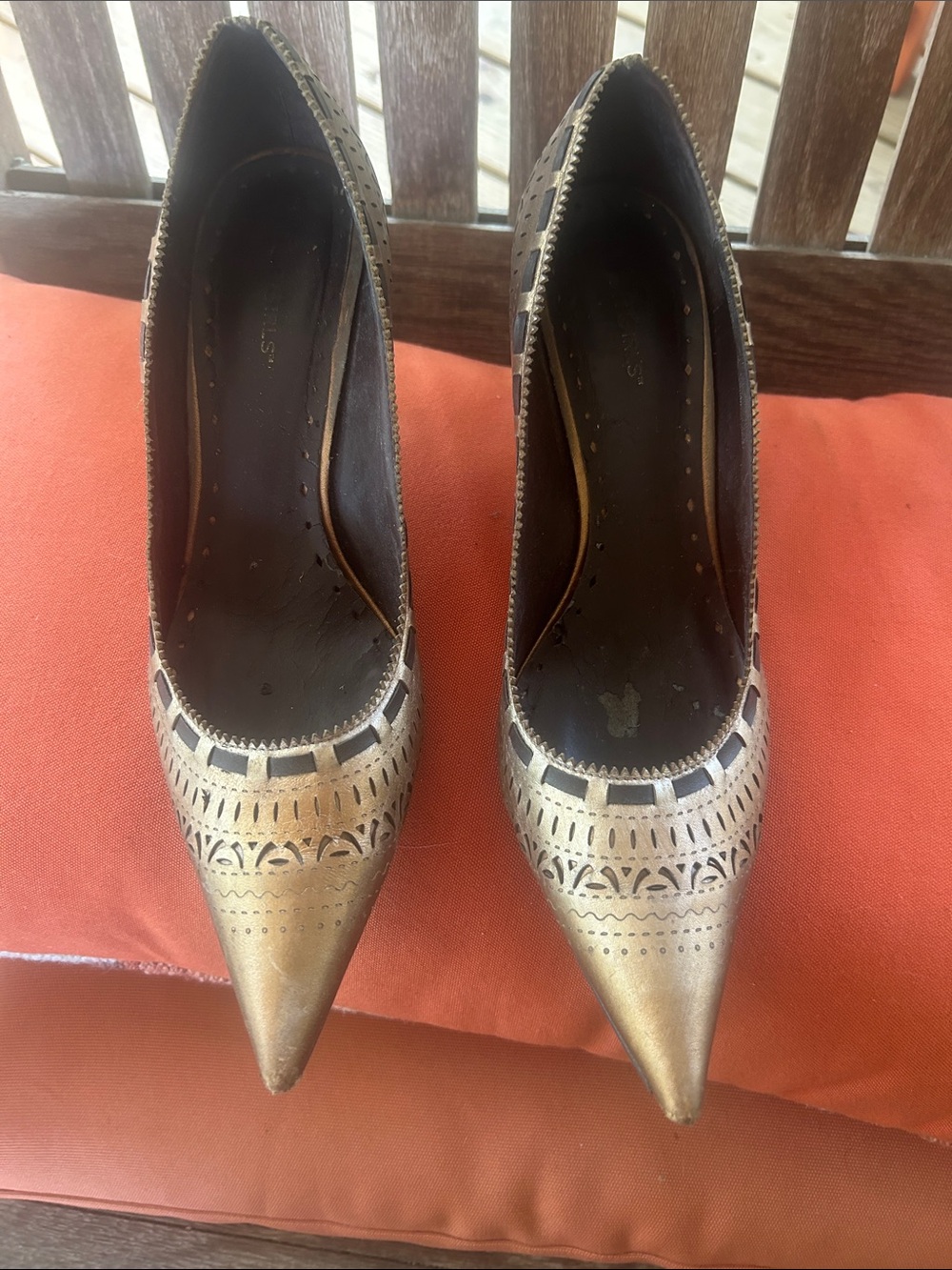 BCBGirls Metallic Bronze Pointed Toe Cutout Pumps